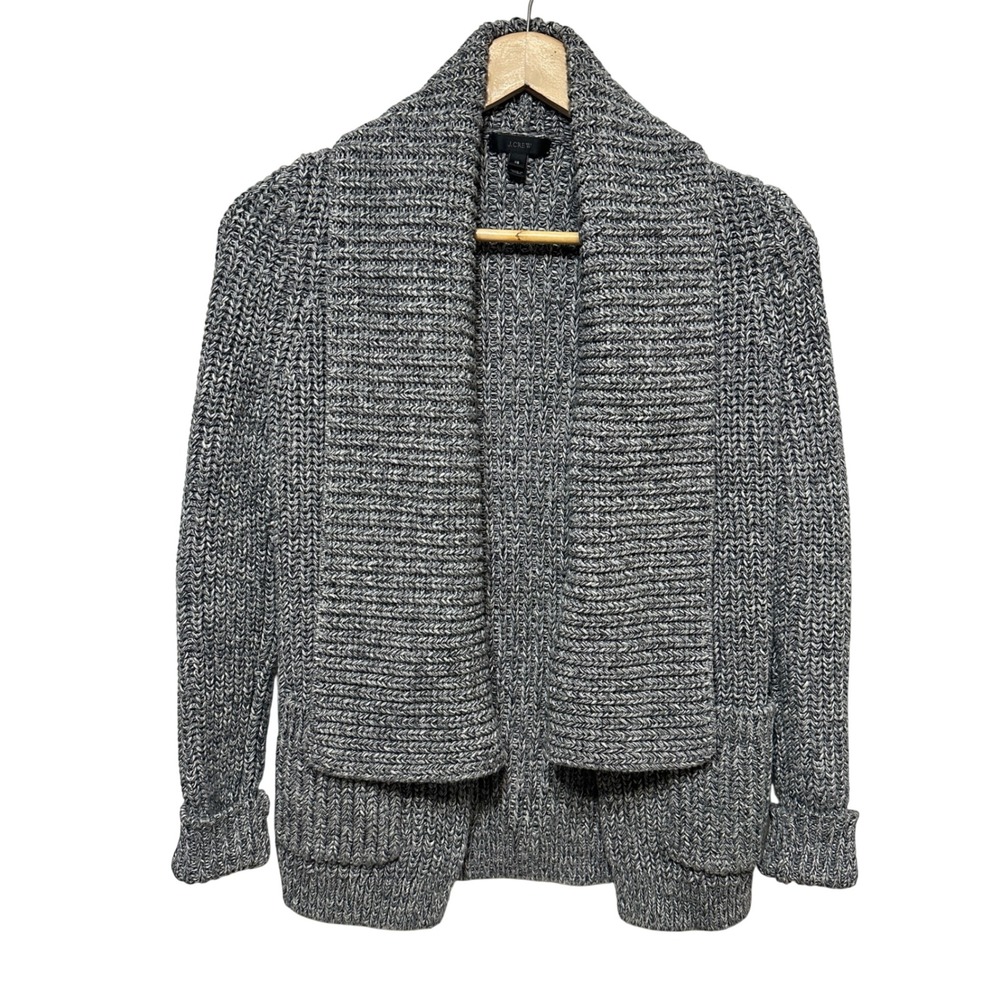 J.Crew Chunky Knit Cardigan Size XS Gray Marled 100% Cotton Open Front Cabincore